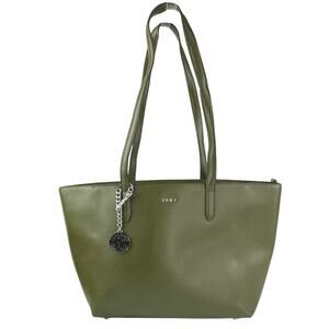 NEW DKNY Green Bryant Medium Leather Logo Keychain Shoulder Tote Handbag